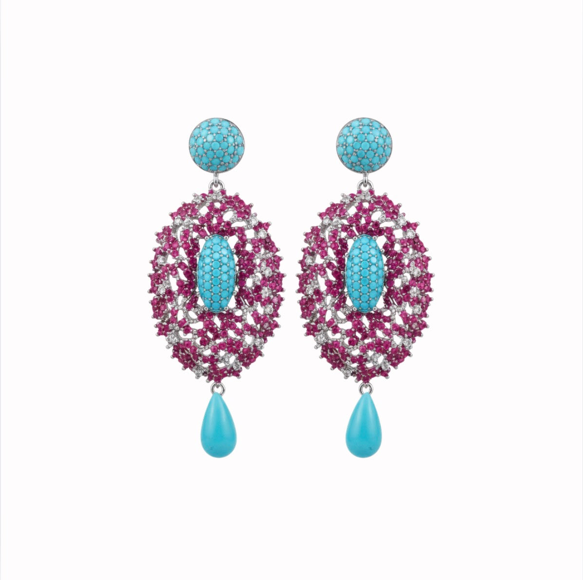 Pink Blue Statement Earrings