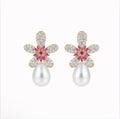Gold Red Pearl Earrings