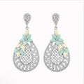Silver Green Yellow Earrings