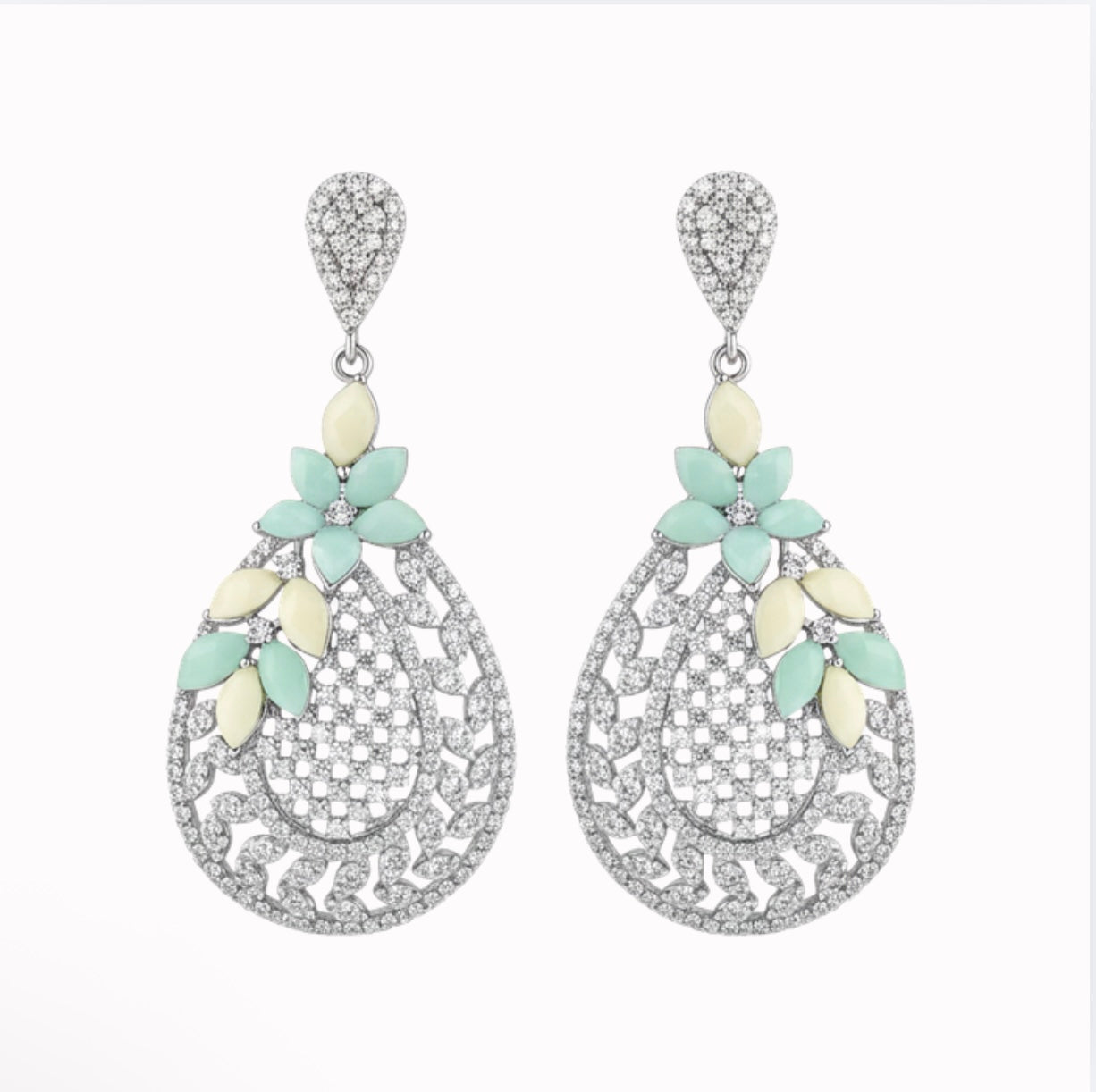 Silver Green Yellow Earrings
