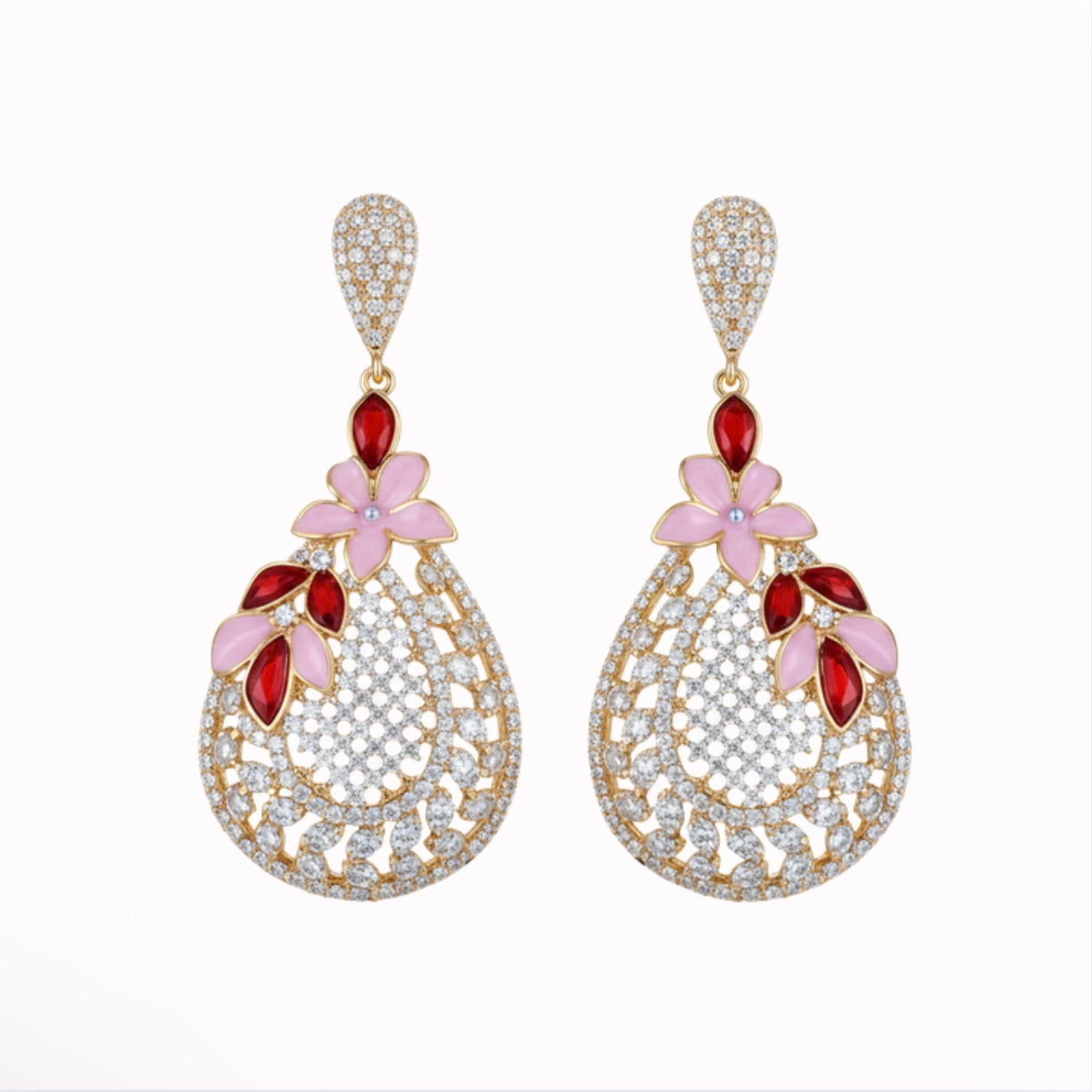 Gold Pink Red Earrings