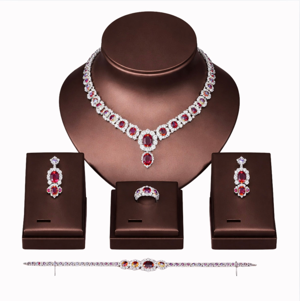 Red Glam Drop Earrings Set